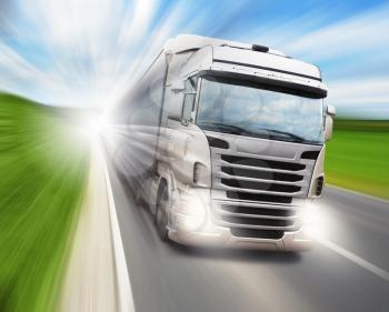 Cargo truck speeding on highway
