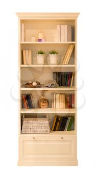 Wooden cupboard for books isolated on white