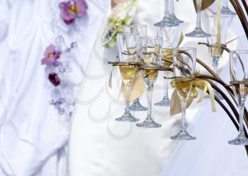 Wedding glasses of champagne in rack