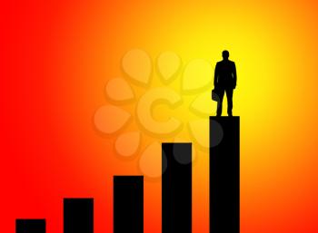 Silhouette of businessman standing on graph peak