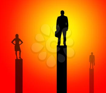 Silhouettes of business team standing on graph peaks