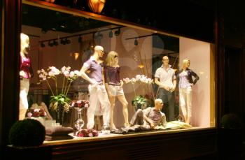 Clothing store window at night