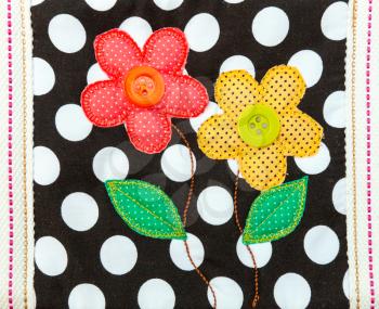 Cotton embroidery art with flowers and button
