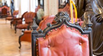 Luxuroius vintage leather-covered arm-chair close up