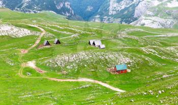 Mountain landscape with houses. National Park in mountains of Montenegro, Europe