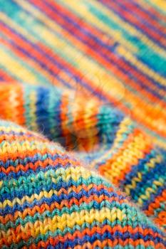Closeup of knitted colorful scarf