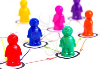 Networking, organizational groups or workgroups. Business concept illustrated with colorful toy people.