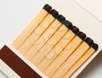 Close-up view of wooden matches in matchbook
