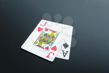 Black Jack. Two cards on grey background