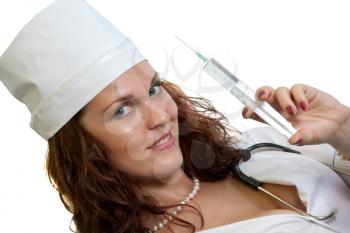 Health care worker with syringe