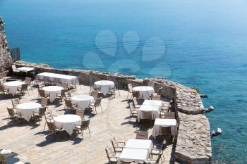 Sea view terrace of the coast restaurant of Montenegro