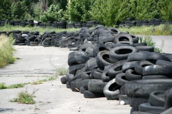 Rows of old used tires