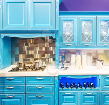 Wood blue modern nice kitchen interior design