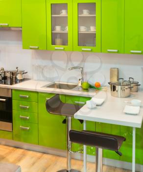 Modern light green kitchen clean interior design