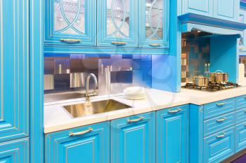 Wood blue modern kitchen interior design