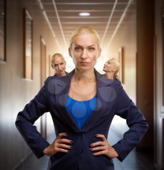 Blond serious businesswoman with contest inside her