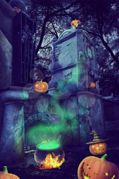 Mystery Helloween night with pummpking near old gates