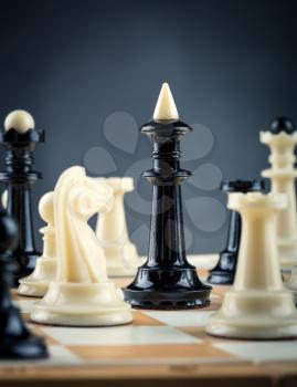 Close-up of chess figures on the board