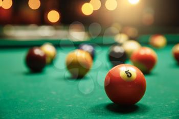 Billiard balls on the table closeup
