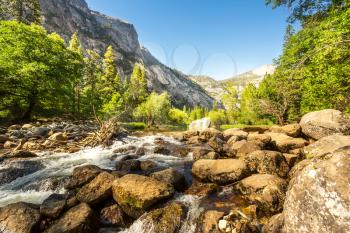 Mountain river with stones in Yosemite National Park, California USA