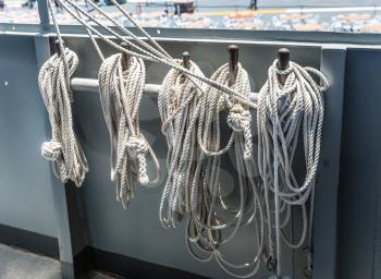 Rope loops onboard the aircraft carrier. USS marine museum.