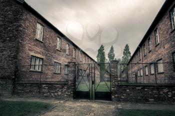 Barracks of German prison Auschwitz II, Birkenau, Poland. Museum of victims of the nazi genocide of the Jewish people