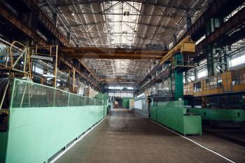 Turbine manufacturing factory interior, nobody. Power machines plant