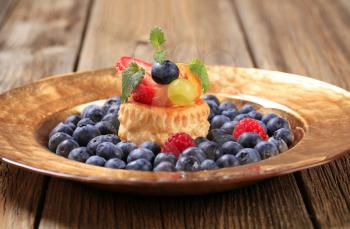 Custard filled puff pastry shell and fresh blueberries