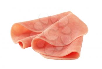 Thinly sliced ham isolated on white background
