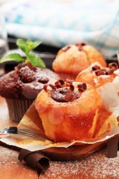 Fresh baked muffins and chocolate filled cupcakes