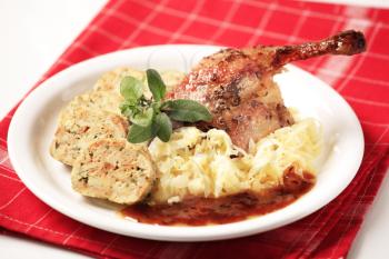 Czech cuisine - Roast Duck Leg with Cabbage and Bread Dumplings