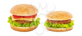 Cheeseburger and hamburger isolated on white background