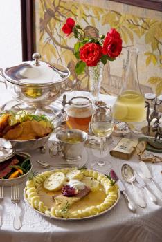 Traditional Czech cuisine and antique tableware
