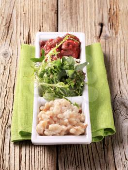 White beans, red bean salsa and salad greens