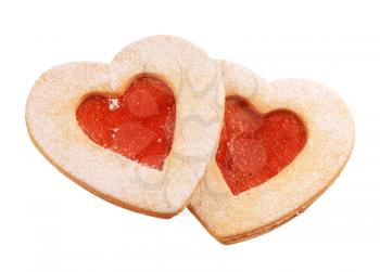 Heart shaped shortbread cookies with jam filling