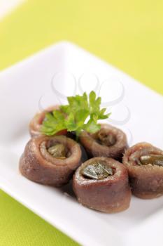 Rolled Fillets of Anchovies with Capers