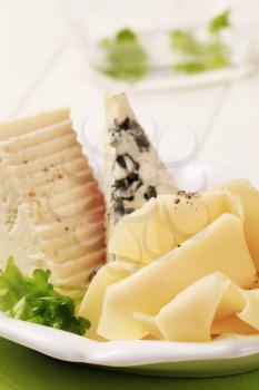 Three different types of cheese on a plate