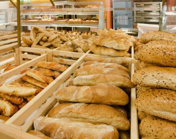 Variety of bread in a supermarket