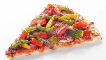Slice of ham and pepper pizza - studio