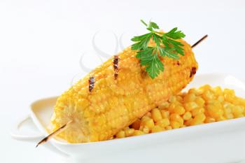 Sweet corn kernels and grilled corn on the cob 