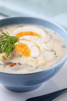 Sour cream soup with dill, mushrooms and potatoes