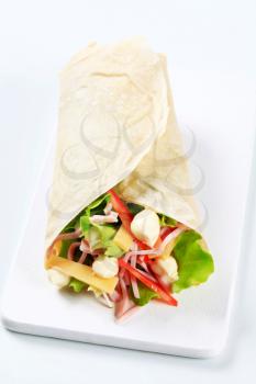 Ham and cheese salad wrap sandwich with mayonnaise
