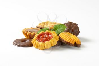 Assorted butter cookies with jam, chocolate and peanut butter