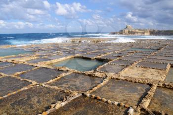 Salt evaporation ponds off the coast of Gozo                        