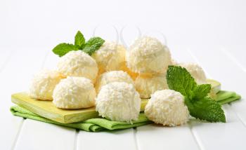 White chocolate snowball truffles rolled in coconut