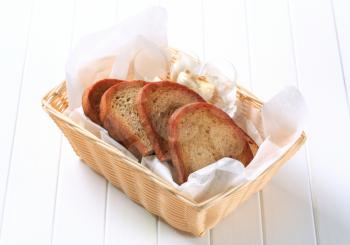 Slices of pan fried bread with garlic