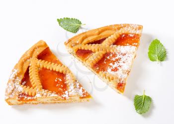 Slices of Linzer apricot tart