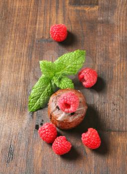 Mini chocolate cake with raspberry filling