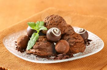 Scoops of chocolate ice cream and truffles