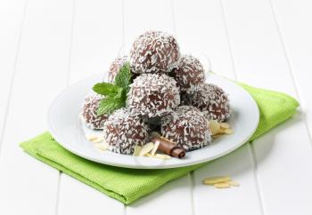 No-bake chocolate snowball cookies rolled in coconut